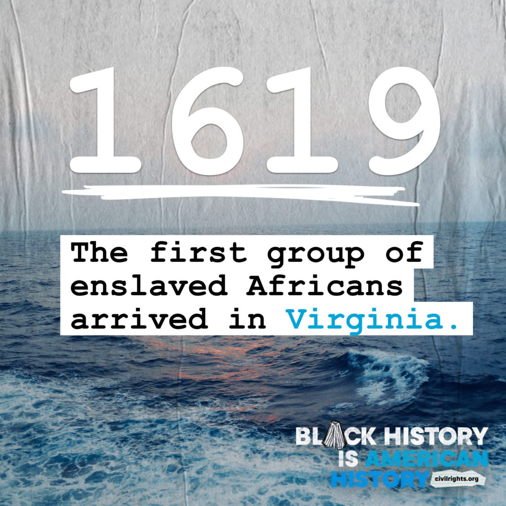 Ocean background. 1619 - The first group of enslaved Africans arrived in Virginia